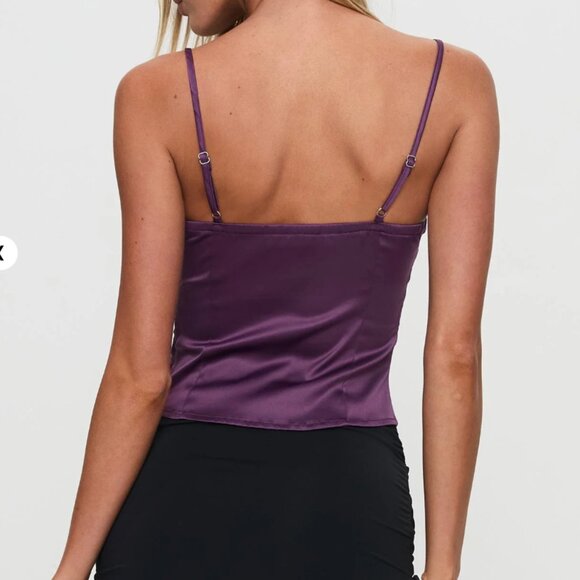 *NWT* Princess Polly Marcelline Satin Top - Plum - Picture 2 of 5